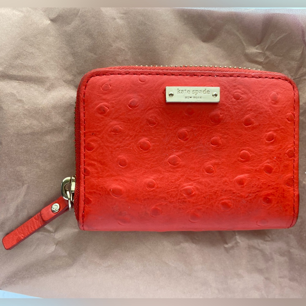 Kate Spade Red Ostrich Embossed Wallet